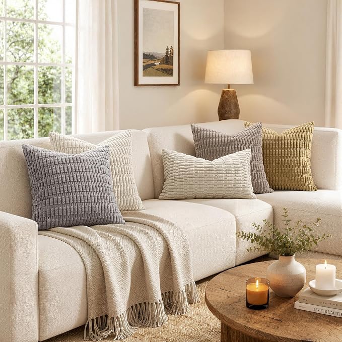 MIULEE Euro Sham Corduroy Decorative Throw Pillow Covers 24x24 Cream White | - Image 5