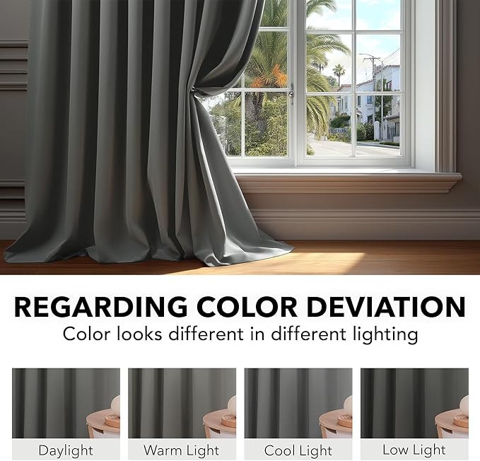 Deconovo Blackout Curtains, Thermal Insulated, W52 x L45 2 Panels, Back Tab - Image 6