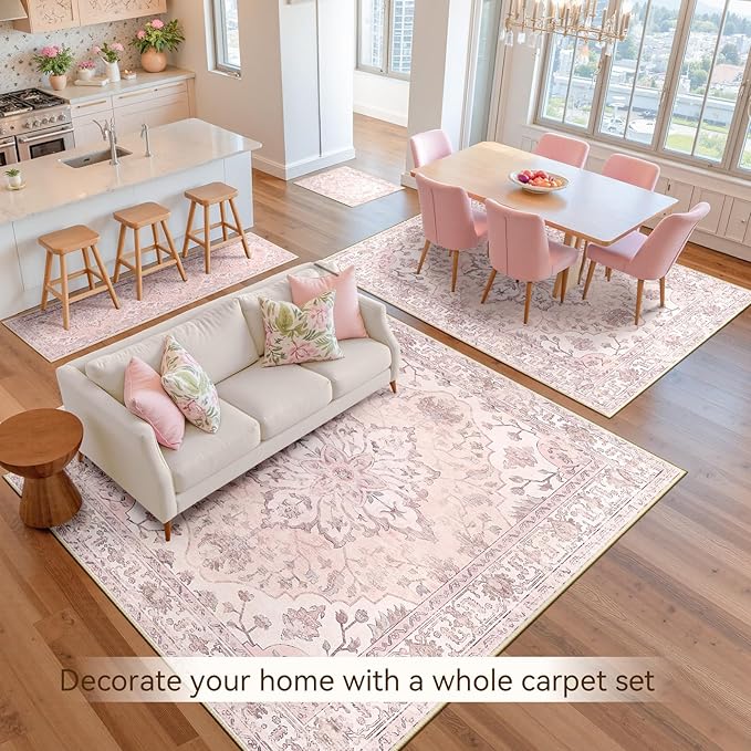 Area Rugs 6'x9' Washable Non-Slip, Floral Vintage Distress Print Pattern - Image 9