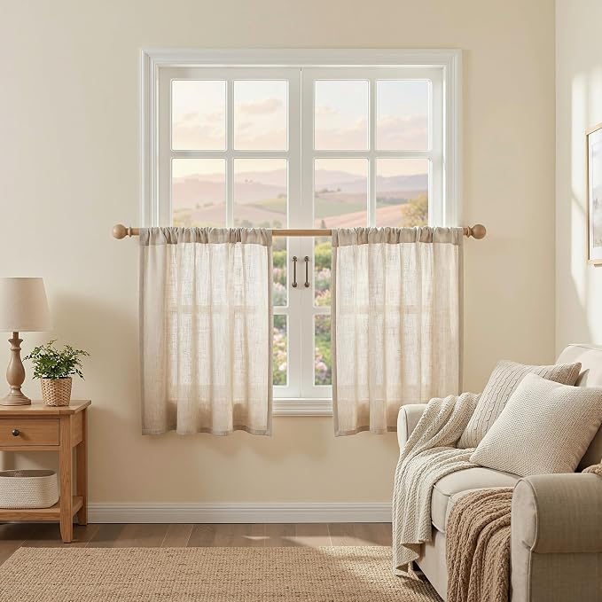 MYSKY HOME Semi Sheer Light Oatmeal Curtains 36 Inches Long by MYSKYHOME
