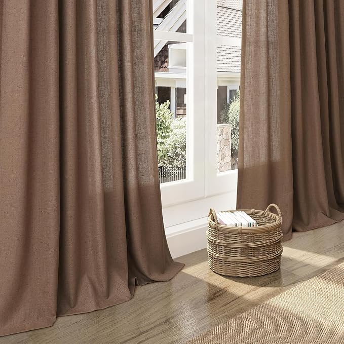 Caramel Brown Linen Curtains for Living Room Extra Long 144 Inches Long Back - Image 5