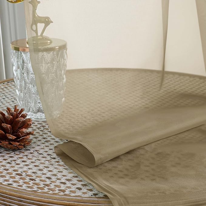 Sheer Taupe Curtains, Sheer Curtains 63 inch Length 2 Panels Set, Rod Pocket - Image 7