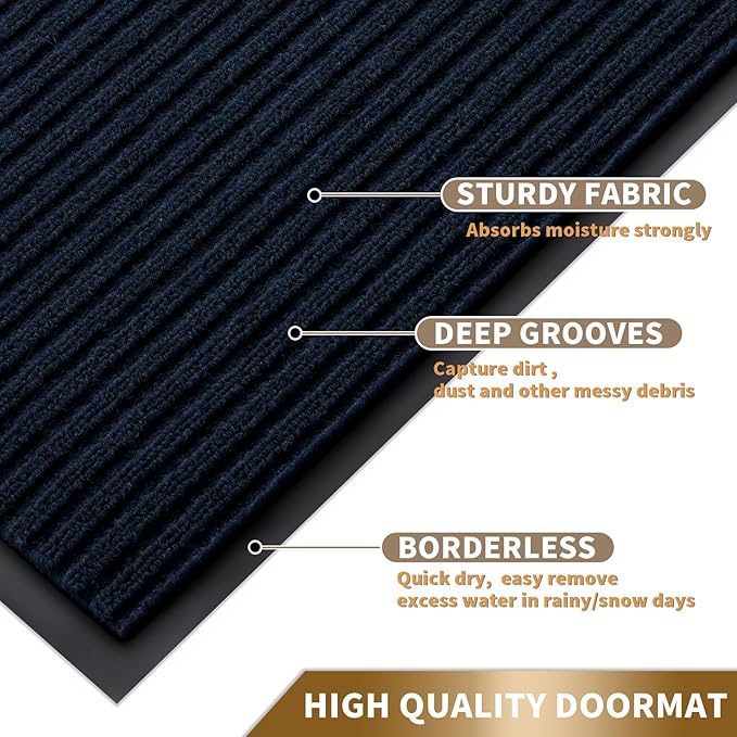 Yimobra Front Door Mat Outdoor Indoor Entrance, 100% Waterproof All-Season All Weather Doormat, Welcome Matt Outside Entry, Non Slip, Low Profile, Heavy Duty Patio Porch Floor Mats,47 x 32,Navy Blue