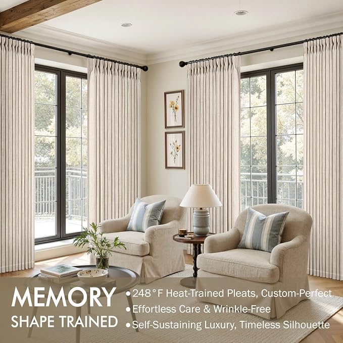 MIULEE Pinch Pleated Thick Linen Curtains 108 Inches Length 2 Panels - Image 2