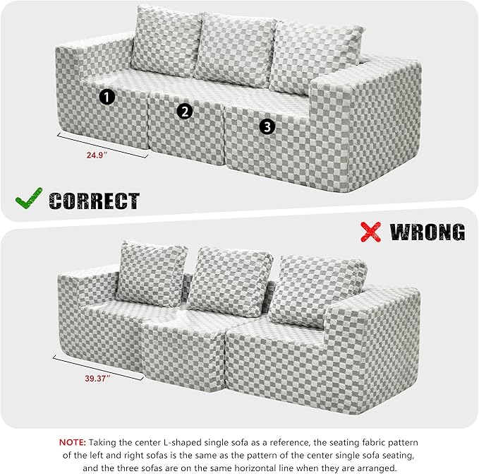 Modular Sectional Sofa 3-Seater Modular Couch with Deep Seat Memory Foam Cloud Chair with Pillows Oversized Sectional Sofa for Living Room Bedroom (Plush GREYOLIVE, 3-Seater)