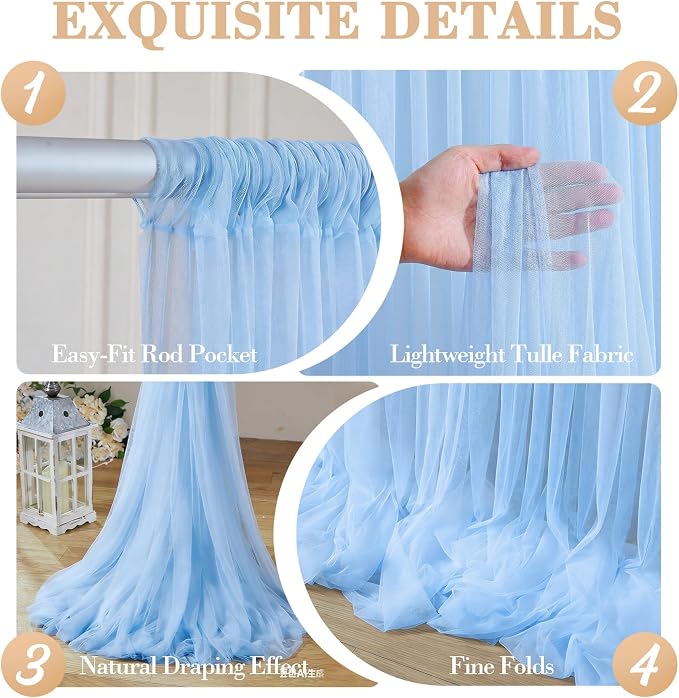 20ft x 15ft Baby Blue Tulle Backdrop Curtain - Image 6