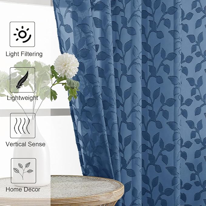 Chyhomenyc Dusty Blue Sheer Curtains 84 Inch Length 2 Panels Set, Light - Image 6