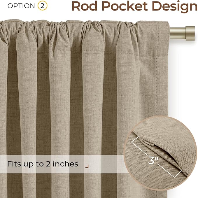 INOVADAY Extra Wide 100% Blackout Linen Curtains 102x90 Earthy Beige | Linen - Image 4