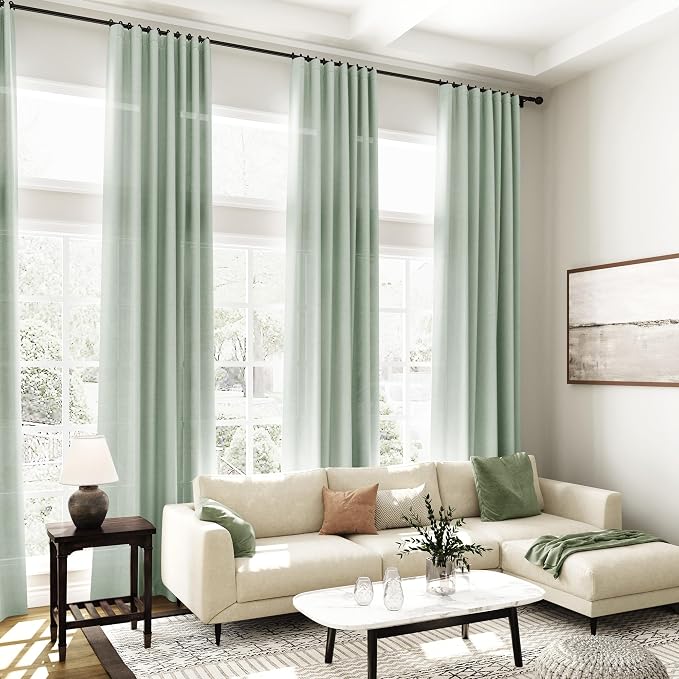 Aqua Green Linen Curtains 90 Inch Long 2 Panels Set - Image 7