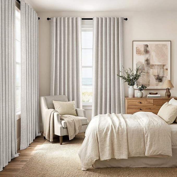MIULEE 100% Blackout Linen Curtains 42 x 72 Inch Cream White 2 Panels | Thermal - Image 8