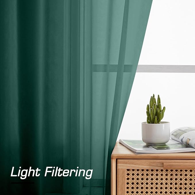 Aiyufeng Hunter Green Sheer Curtain Drapes 90 Inch Length 2 Panels - Image 6