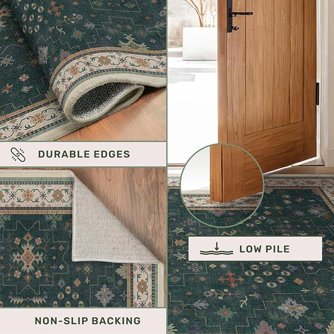 Dark Green Oushak 5x7 Living Room Rug - Image 5