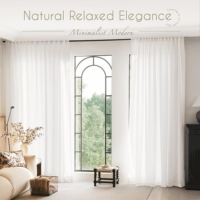 Extra Long White Curtain 120 inches Long 2 Panels Set Back Tab Light Filtering - Image 6