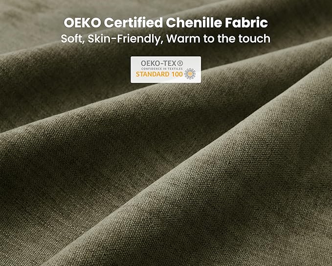 Oversized Modular Sofa, Extra Deep Cloud Chenille Sectional Couch with Ottoman Chaise, Fluffy Chenille 3 Seater Sofa for Living Room, Villa (Basic 3 Seater, Chenille Green)