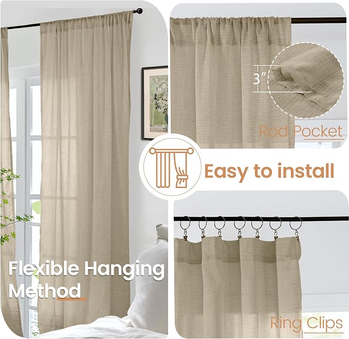 BGment Camel Linen Curtains 63 Inches Long - Image 6