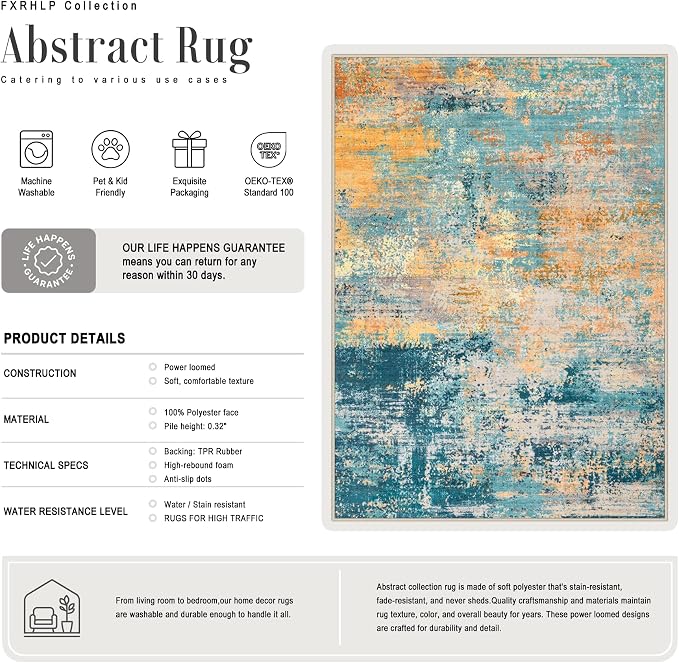Area Rug Living Room: 8x8 Modern Washable Soft Carpet Rosy Haze | - Image 3
