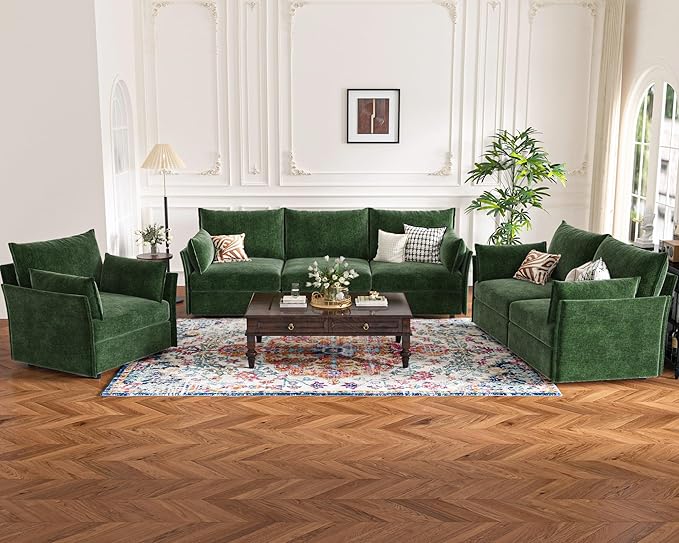 136.4" Oversized Modular Sectional Sleeper Sofa Bed, U Shaped Convertible Couch with Movable Ottoman, Large 8 Seat Corner Couches for Living Room Deep Seat Green Chenille