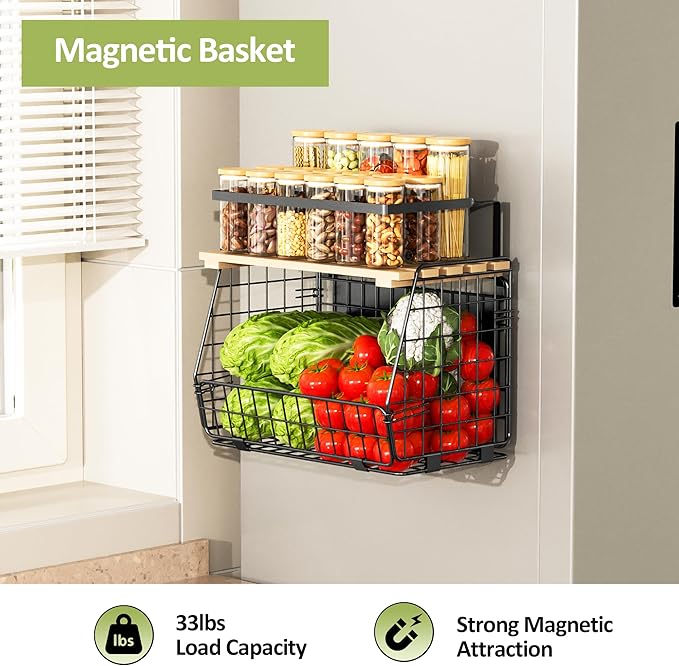 Magnetic Shelf for Fridge: Fruit Potato and Onion Storage Bin - Magnetic Spice Rack for Refrigerator & Kitchen Counter - Pantry Organizers and Storage