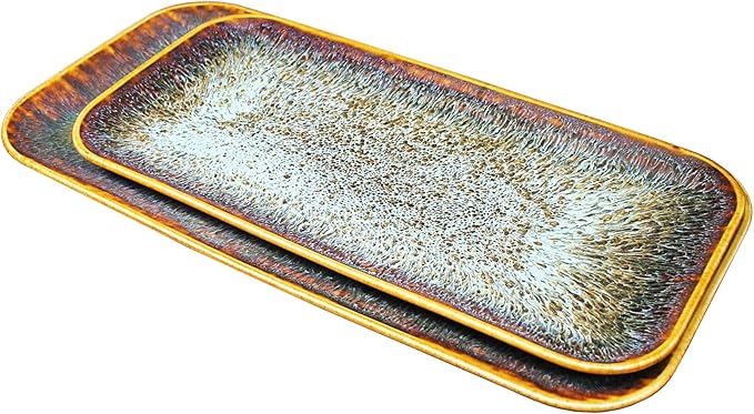 Porcelain Dinner Plates Platters Set of 2, for Fruit, dessert, snack platter, Bread, cupcake, Salad - Microwave, Dishwasher Safe, Scratch Resistant durable, Brown Reactive glaze