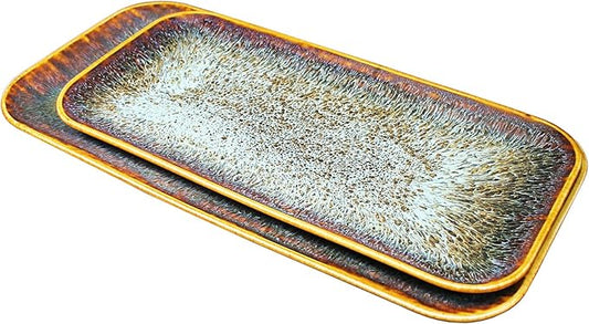 Porcelain Dinner Plates Platters Set of 2, for Fruit, dessert, snack platter, Bread, cupcake, Salad - Microwave, Dishwasher Safe, Scratch Resistant durable, Brown Reactive glaze