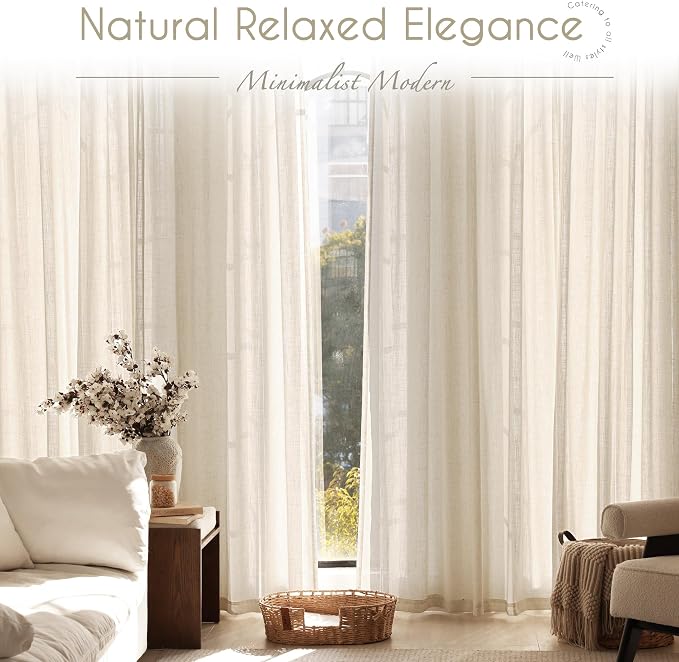Apricot Linen Curtain 108 inch Length 2 Panels Set Back Tab Light Filtering - Image 7