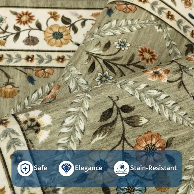 GarveeHome Grey Floral Rug 4x6 Rug Machine Washable Area Rug - Image 4