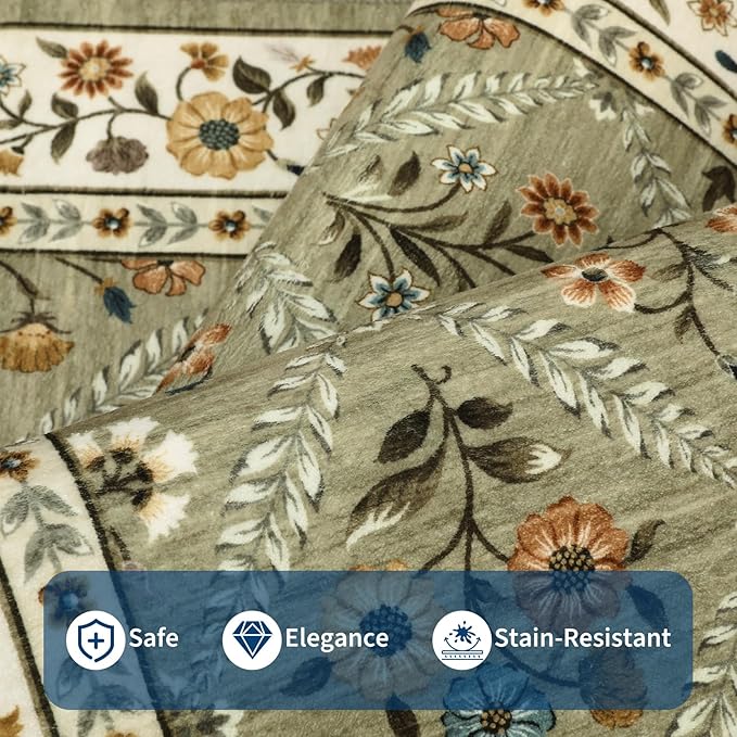 Runner Rug for Hallway Entryway 2.5x8 Farmhouse Floral Non-Slip Machine - Image 4