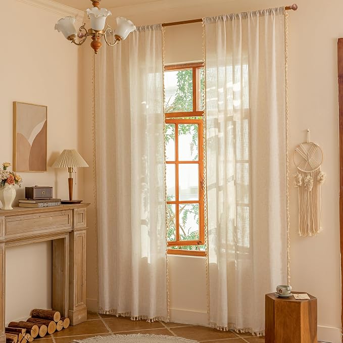 MYSKY HOME Linen Sheer Curtains 63 Inch Length - Image 2
