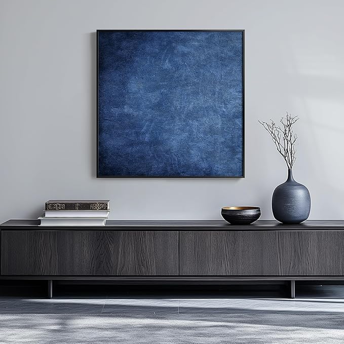 Large Framed Navy Blue Modern Abstract Wall Art for Living Room, Canvas Paintings Artwork for Walls, Minimalist Blue Art Prints Pictures for Hallway, Bedroom, Office Wall Decor -30x30 Inch