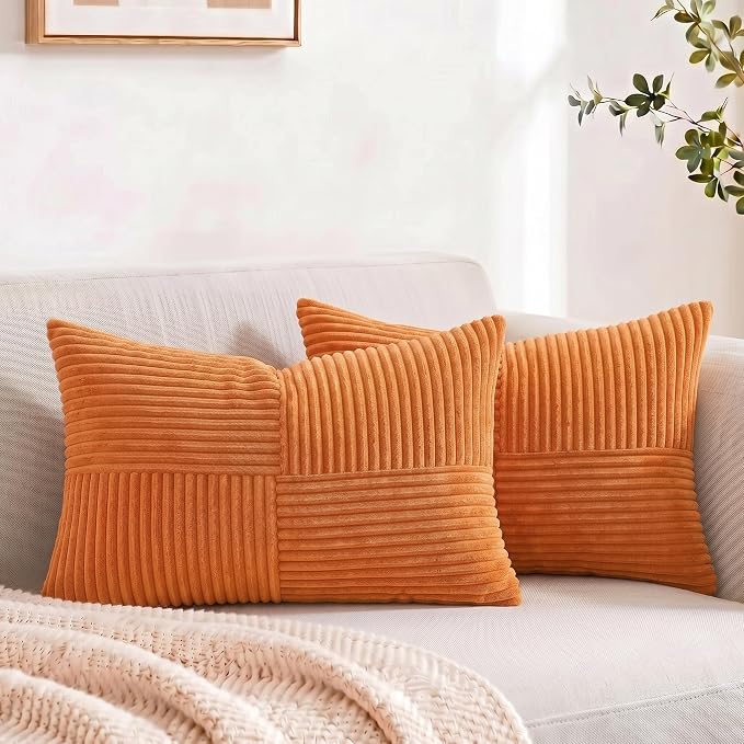 Fancy Homi 2 Packs Orange Lumbar Decorative Throw Pillow Covers 16x26 Inch by Fancy+Homi