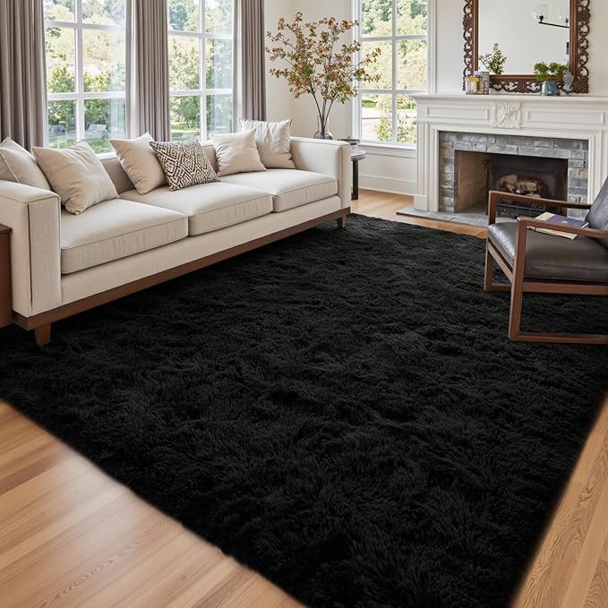 6x9 Ft Large Shag Black Rug for Living Room, Ultra Soft Fluffy Furry Area Rugs by Cuzwlovita