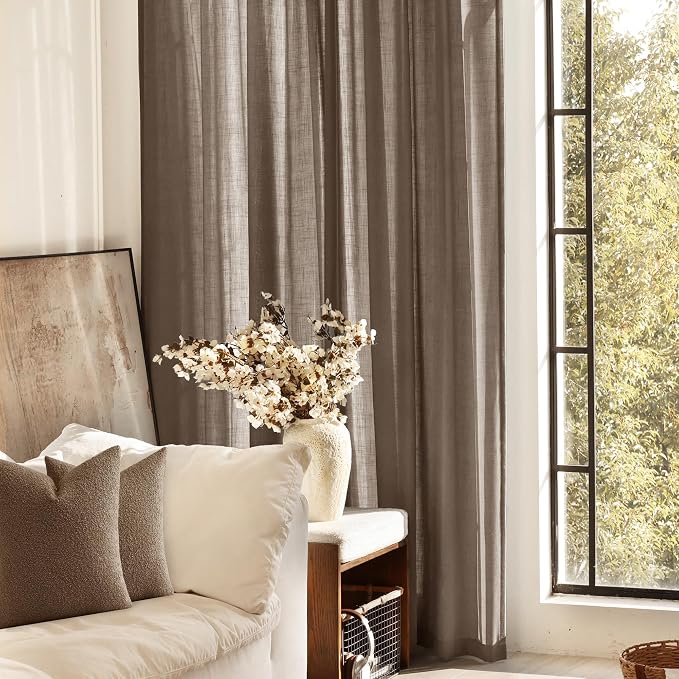 Chocolate Brown Linen Curtain 84 inch Length 2 Panels Set Back Tab Light - Image 5