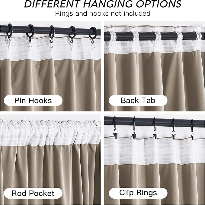 RYB HOME Camel Beige Velvet Curtains 72 inches Length - Image 2