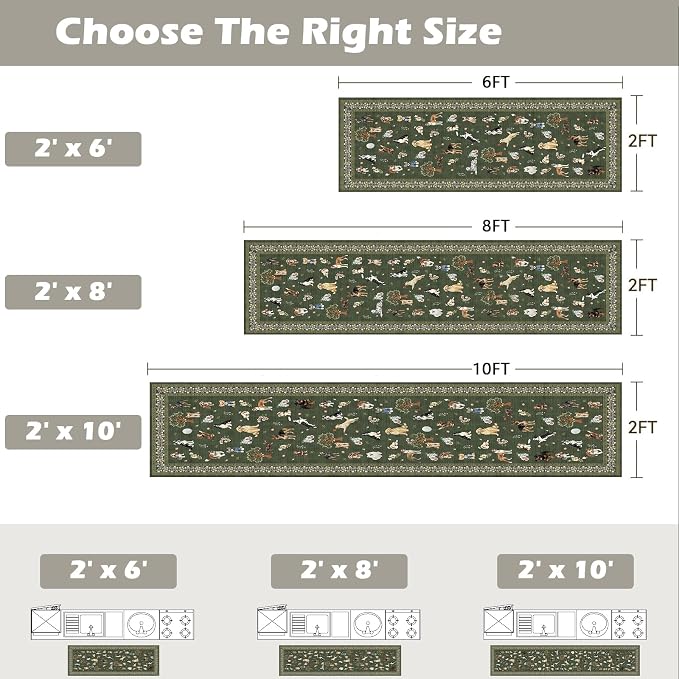 Dark Green Floral Hallway Runner Rug 2x8 - Image 2