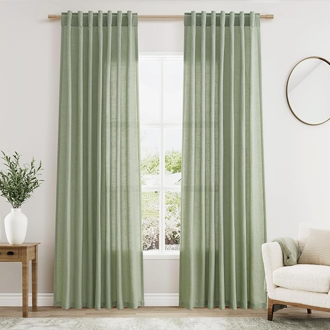 Nanspring Light Sage Linen Curtains 84 Inch Length 2 Panels Set by Nanspring