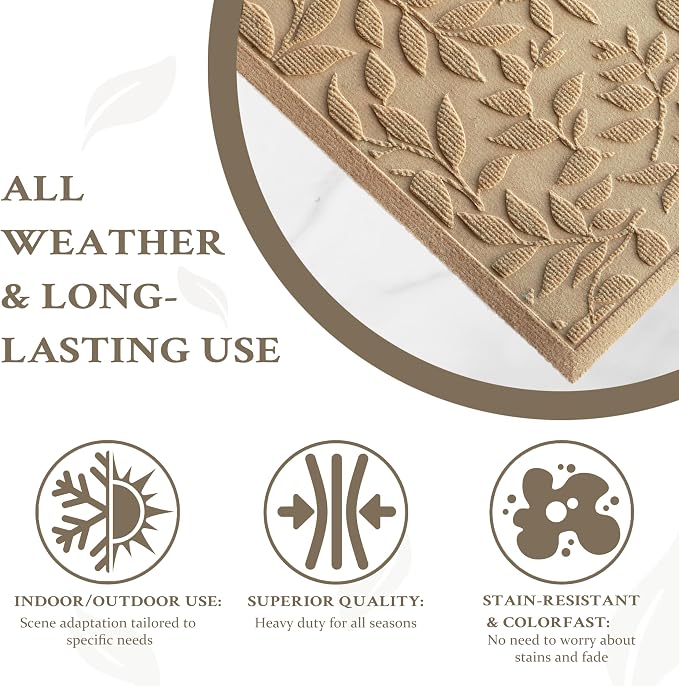 Beige Leaves Outdoor Indoor Entrance Door mat, Absorbent Durable Heavy Duty - Image 4