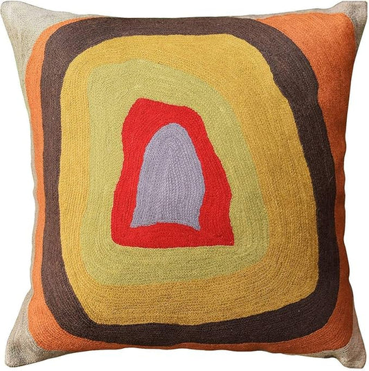 Kandinsky Abstract Pillow Cover - Colorful Modern Throw Pillowcase Chair Cushion Contemporary Farmhouse Sofa Pillowsham Handembroidered Wool Size 18x18