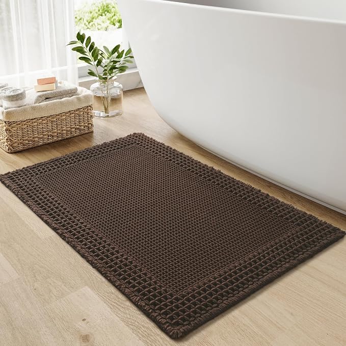 RESARE Waffle Bath Mat for Bathroom Non Slip Bathroom Rugs 18x30 Dark Brown | by Resare