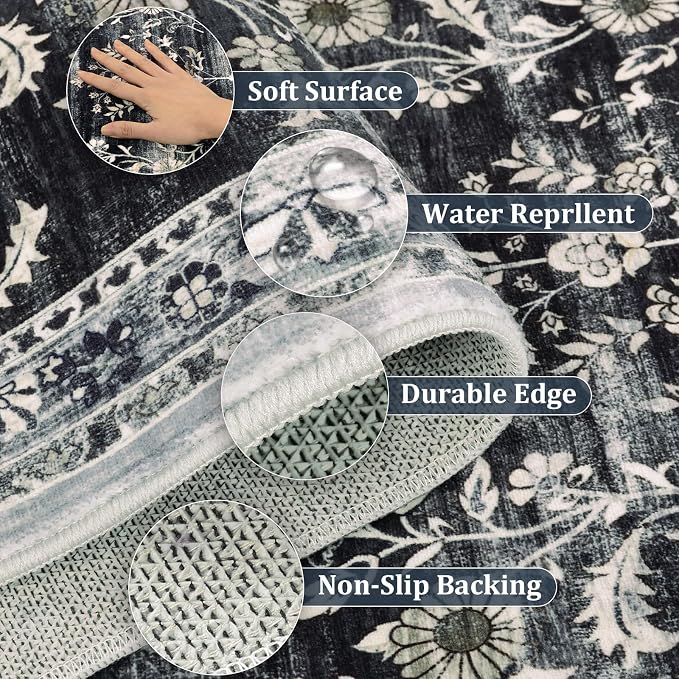Yamaziot 2x6 Washable Hallway Runner Rug Non Slip Floral Carpet, Stain Resistant - Image 6