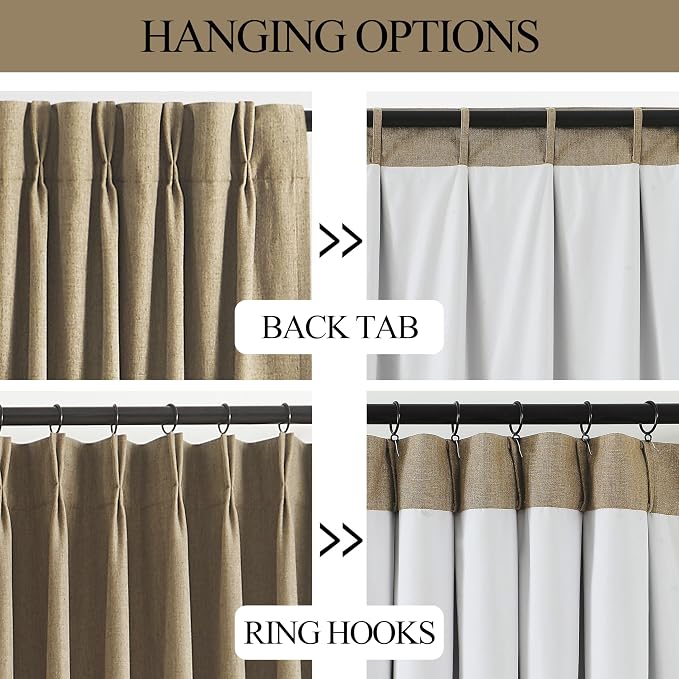 Vision Home Brown Pinch Pleated Full Blackout Curtains Linen Blended 60" Wide - Image 6