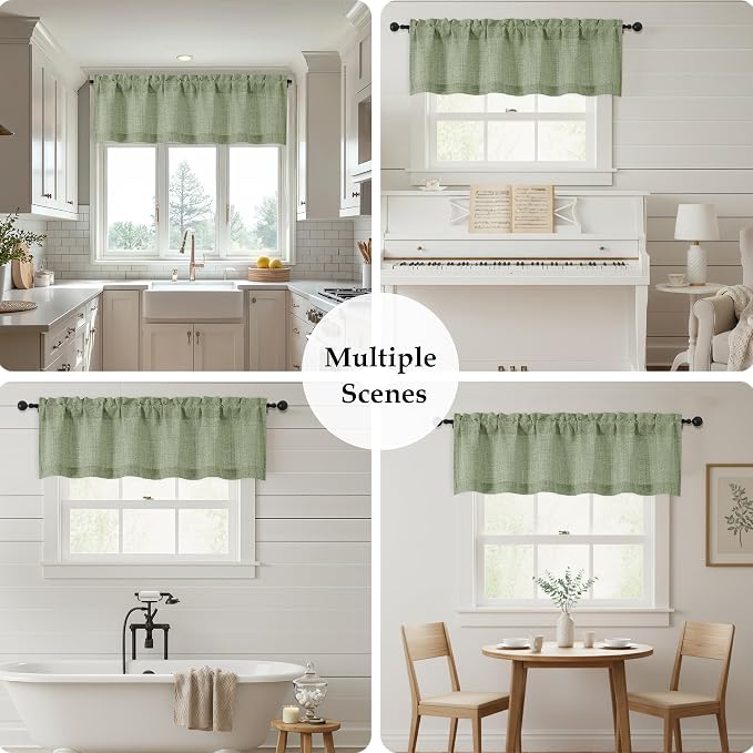 OWENIE Sage Green Valances for Windows 1 Pcs 24 Inch Length, Light Filtering - Image 7