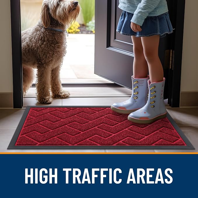 OLANLY Front Door Mat Outside 47x23, All-Season Absorbent Rubber Doormat | Wine - Image 8