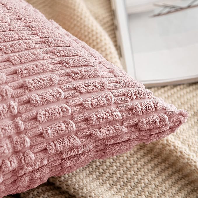 MIULEE Corduroy Decorative Throw Pillow Covers 20x20 Blush Pink Pack of 2 | - Image 5