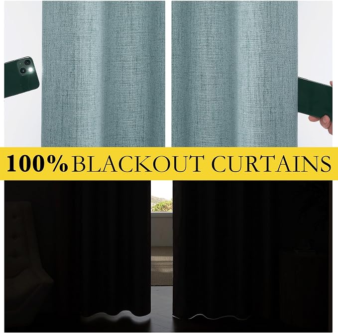 NICETOWN Skylark Blue Linen 100% Blackout Curtains W52 x L48 in, Thermal - Image 7