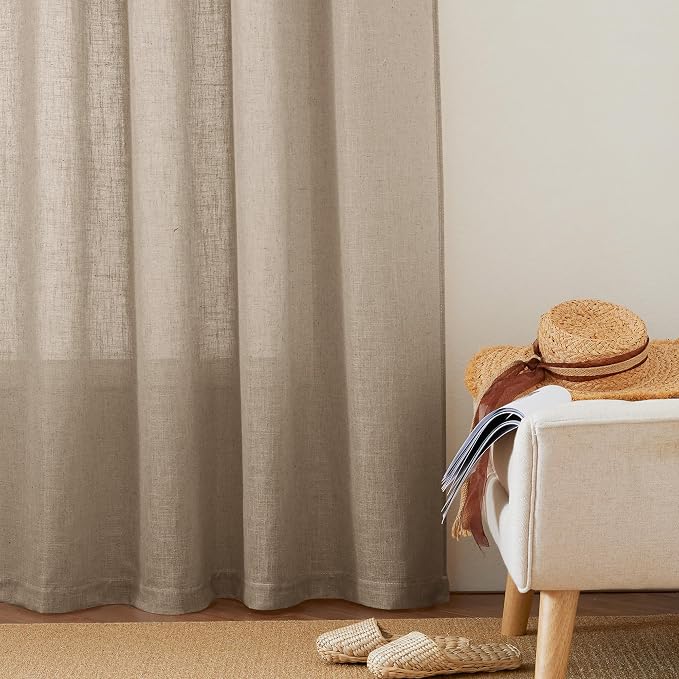 RYB HOME Linen Sheer Curtains for Living Room, Boho Classic Linen Blend Elegant - Image 6