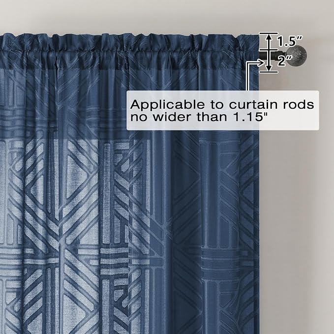 Simplebrand Navy Blue Semi Sheer Curtains 96 Inches Long 2 Panels, Light - Image 4