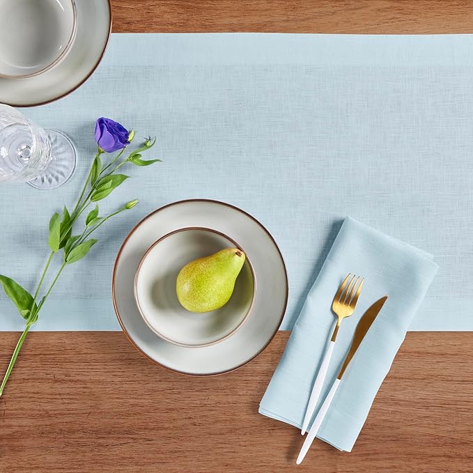 Solino Home Linen Table Runner 90 Inches Long - 100% Pure Linen Ice Water Dining Table Runner 14 x 90 Inch - Fete