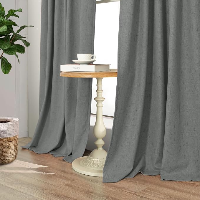 Gray Blackout Curtains 96 Inches Long 2 Panel Burg Linen Textured Charcoal Dark - Image 8
