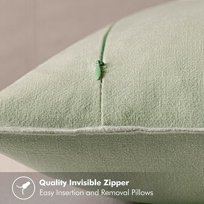 MIULEE Decorative Linen Euro Sham Pillow Covers 26x26 Light Green | Boho - Image 3