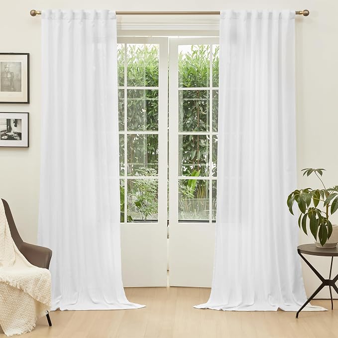 MYSKY HOME White Curtains 95 Inches Long Semi Sheer Drapes Light Filtering - Image 2